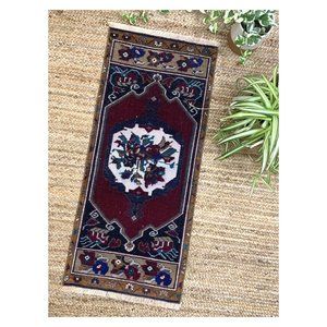 Vintage Boho Turkish Wool Mini 2x3 Rug Burgundy